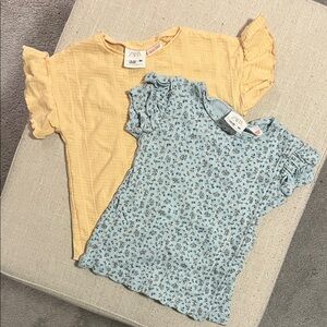 Zara Kids Yellow and Blue Ruffle Sleeve Tees